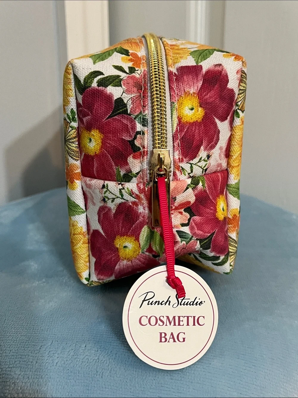 Punch Studio Colorful Floral Stripe Cosmetic Bag NWT